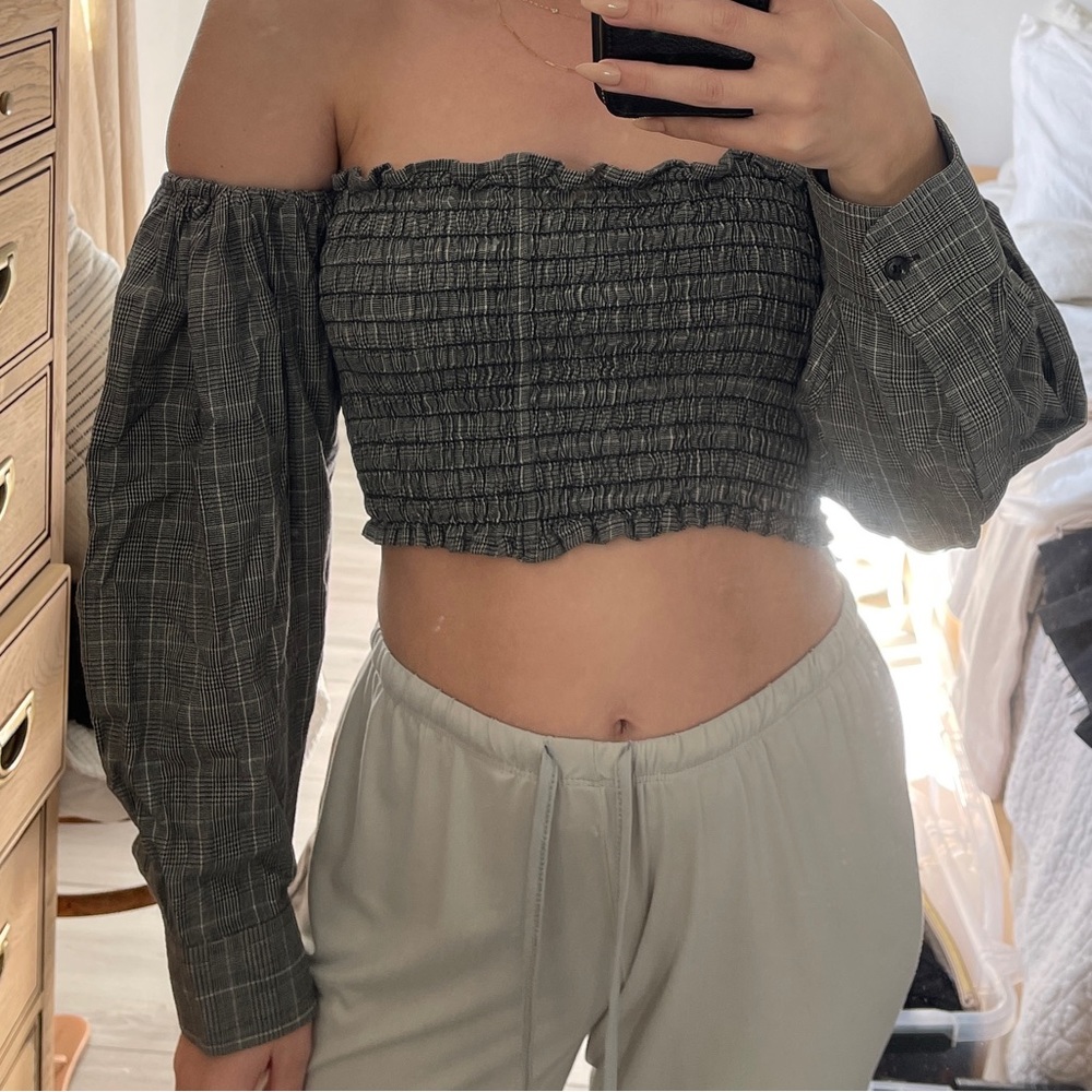 Vintage upcycled flannel long sleeve scrunch crop top